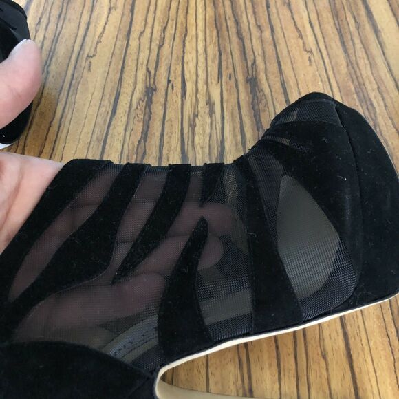 Jimmy Choo Kerfield Black Suede/Mesh Peep Toe Platform Heels Booties Sz 6.5 (37) - Picture 9 of 12